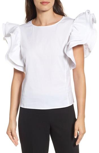 Women's Halogen Ruffle Sleeve Poplin Top - White