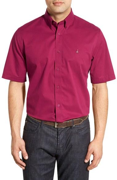 Men's Nordstrom Men's Shop Traditional Fit Short Sleeve Sport Shirt - Burgundy