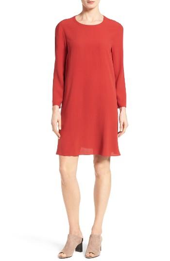 Women's Eileen Fisher Silk Georgette Crepe Shift Dress, Size - Red