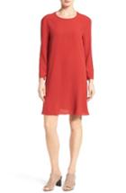 Women's Eileen Fisher Silk Georgette Crepe Shift Dress, Size - Red