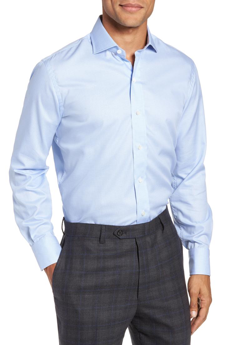 Men's Ledbury Easley Classic Fit Houndstooth Dress Shirt .5 - Blue
