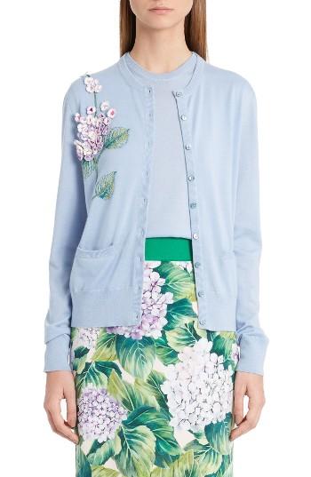 Women's Dolce & Gabbana Embellished Cashmere & Silk Button Cardigan Us / 40 It - Blue