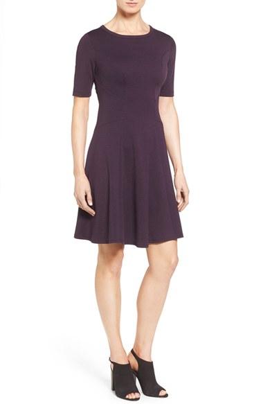 Women's Karen Kane 'michelle' Short Sleeve Fit & Flare Dress - Purple