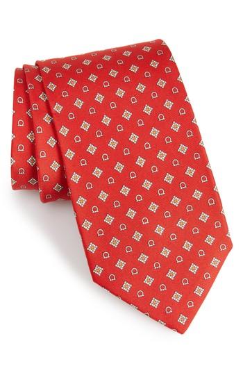 Men's Salvatore Ferragamo Edison Medallion Silk Tie, Size - Red