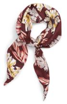 Women's Halogen Floral Print Silk Kite Scarf, Size - Burgundy