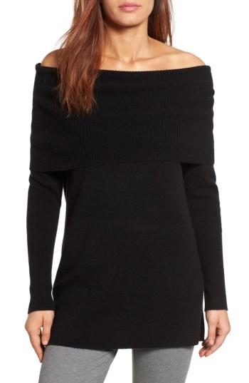 Women's Halogen Cashmere Off The Shoulder Sweater - Black