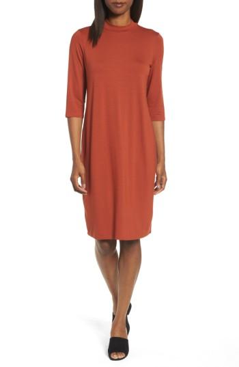 Women's Eileen Fisher Mock Neck Jersey Shift Dress - Red