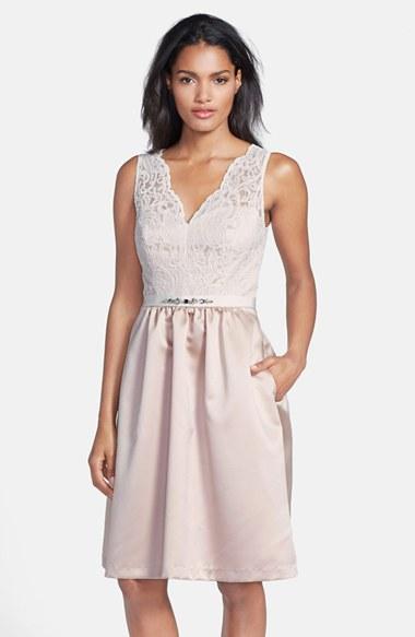 Women's After Six Embellished Lace With Satin Fit & Flare Dress - White