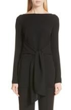 Women's St. John Collection Tie Waist Silk Georgette Top - Black