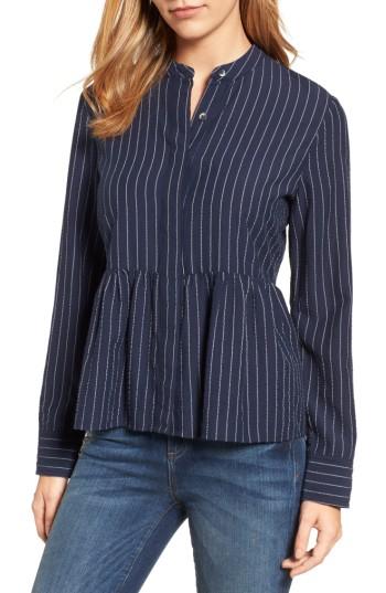 Petite Women's Caslon Peplum Shirt, Size P - Blue