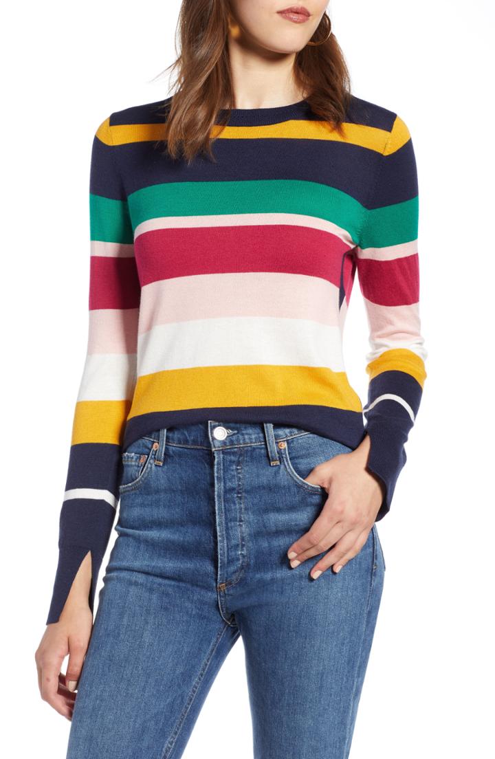 Petite Women's Halogen Slit Sleeve Sweater P - Blue