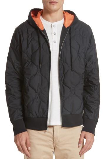 Men's Rag & Bone Quilted Zip Hoodie, Size - Black