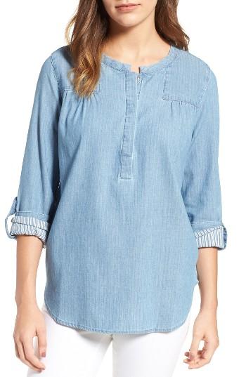 Women's Nydj Tessa Denim Roll Sleeve Top - Blue