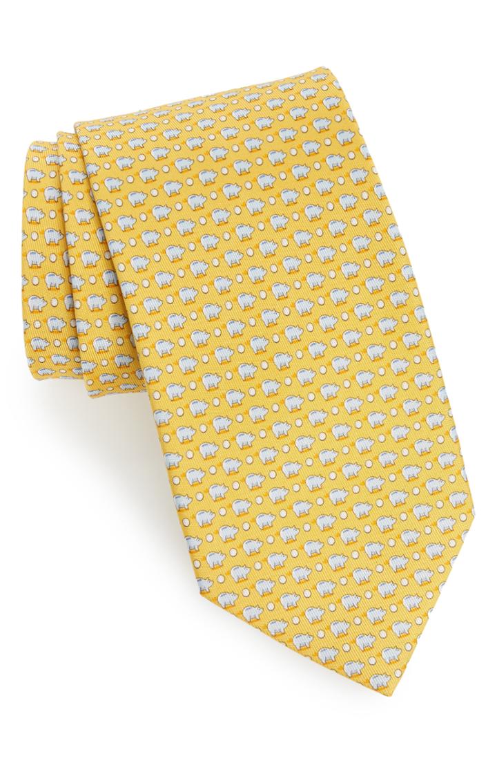 Men's Salvatore Ferragamo Giusto Print Silk Tie, Size - Yellow