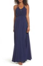 Women's Lulus Celebrate The Moment Lace Trim Chiffon Maxi Dress - Blue