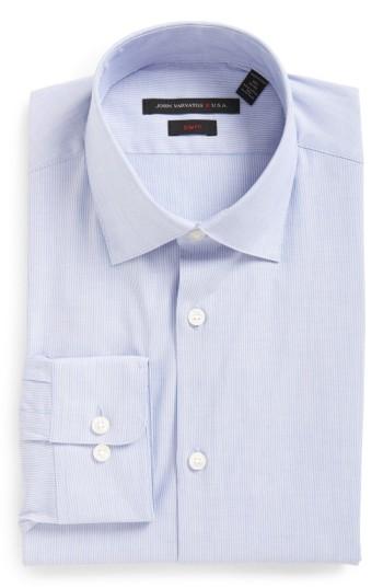 Men's John Varvatos Star Usa Soho Slim Fit Stretch Stripe Dress Shirt - L - Blue