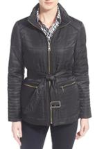 Women's Vince Camuto Faux Suede Trim Belted Quilted Jacket - Black