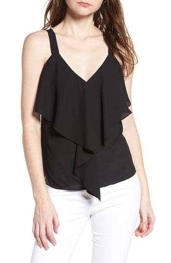 Women's Trouve Ruffle Front Tank, Size - Black
