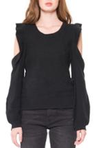 Women's Willow & Clay Cold Shoulder Ruffle Sweater - Black