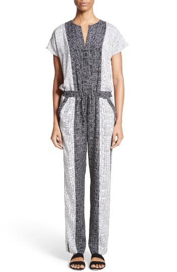 Women's St. John Collection Stitch Print Stretch Silk Jumpsuit