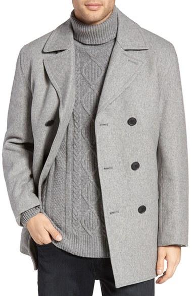 Men's Michael Kors Wool Blend Double Breasted Peacoat - Grey