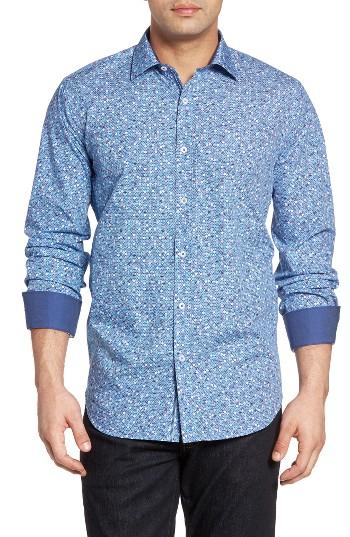 Men's Bugatchi Classic Fit Floral Medallion Sport Shirt - Blue