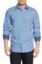 Men's Bugatchi Classic Fit Floral Medallion Sport Shirt - Blue