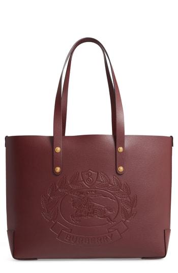 Burberry Embossed Crest Small Leather Tote - Burgundy