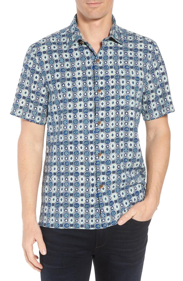 Men's Tommy Bahama Tulum Tiles Silk Camp Shirt - Black