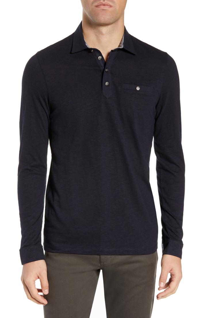 Men's Ted Baker London Hoper Slim Fit Long Sleeve Pocket Polo (m) - Blue