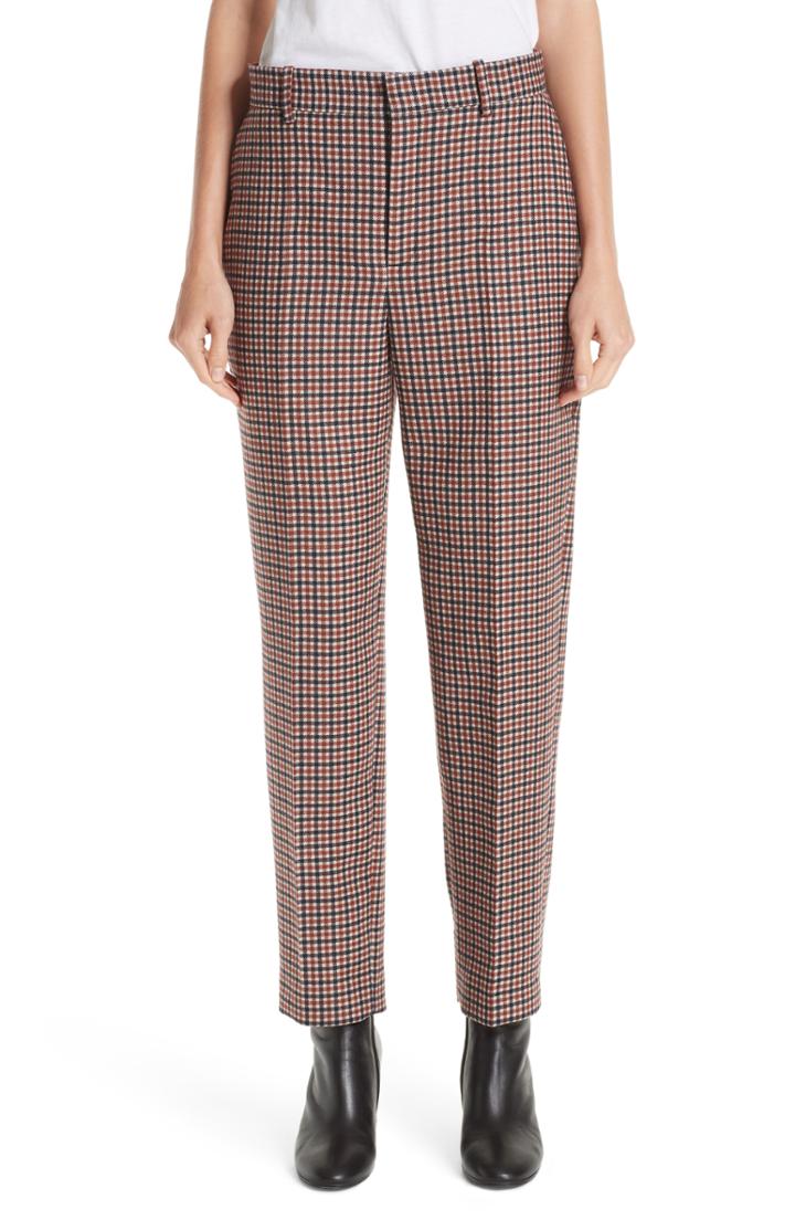 Women's Balenciaga Stretch Wool Check Pants Us / 38 Fr - Brown