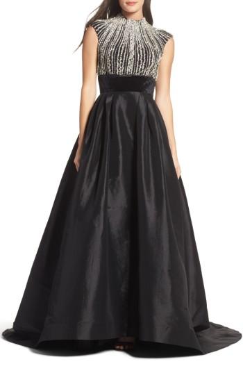Women's Mac Duggal Crystal & Satin Ballgown - Black