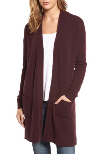 Women's Halogen Rib Knit Wool & Cashmere Cardigan - Burgundy