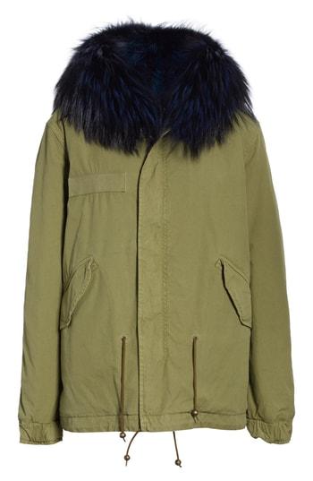 Women's Mr & Mrs Italy Genuine Fox And Coyote Fur Trim Parka - Blue