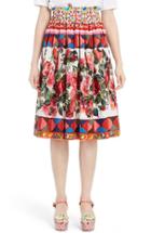 Women's Dolce & Gabbana Print Smocked Waist Poplin Skirt