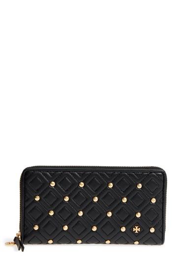 Women's Tory Burch Fleming Stud Leather Wallet - Black