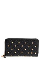 Women's Tory Burch Fleming Stud Leather Wallet - Black