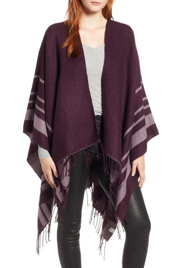 Women's Echo Fringe & Border Stripe Ruana, Size - Pink
