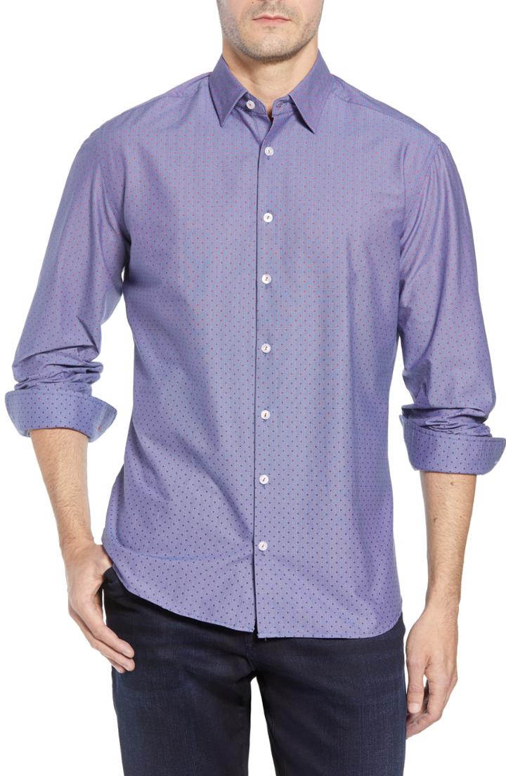 Men's Stone Rose Gradient Dot Fit Sport Shirt, Size Small - Blue