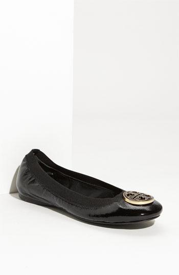 Tory Burch 'caroline' Elastic Trim Ballerina Flat Black Patent