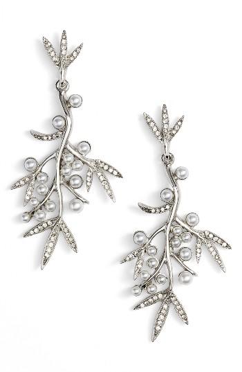 Women's Oscar De La Renta Imitation Pearl & Crystal Drop Earrings