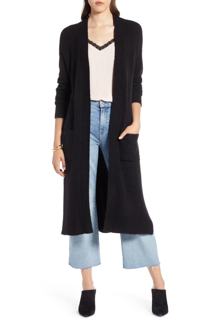 Women's Halogen Long Sweater Coat - Black