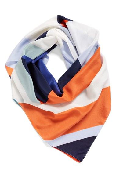 Women's Halogen Cubist Rose Square Silk Scarf, Size - Blue