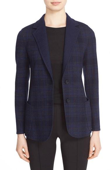 Women's Akris Check Print Reversible Wool Jersey Jacket