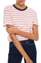 Women's Topshop Contrast Neck Stripe Tee Us (fits Like 0) - Pink