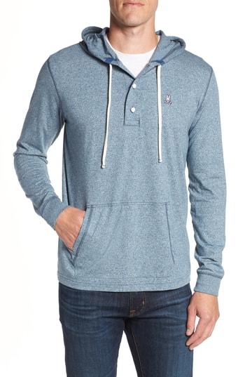 Men's Psycho Bunny Embroidered Henley Hoodie (xs) - Blue
