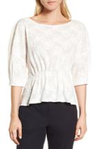 Women's Nordstrom Signature Embroidered Tucked Top - White