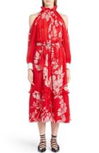 Women's Fendi Print Silk Blend Fil Coupe Cold Shoulder Dress