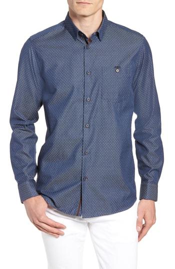 Men's Ted Baker London Diamond Dobby Print Slim Fit Sport Shirt (m) - Blue