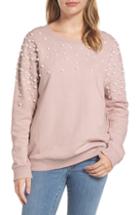Petite Women's Halogen Beaded Sweatshirt, Size P - Pink
